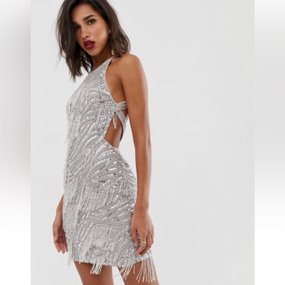 Asos Sequin Fringe Cutout Mini Dress